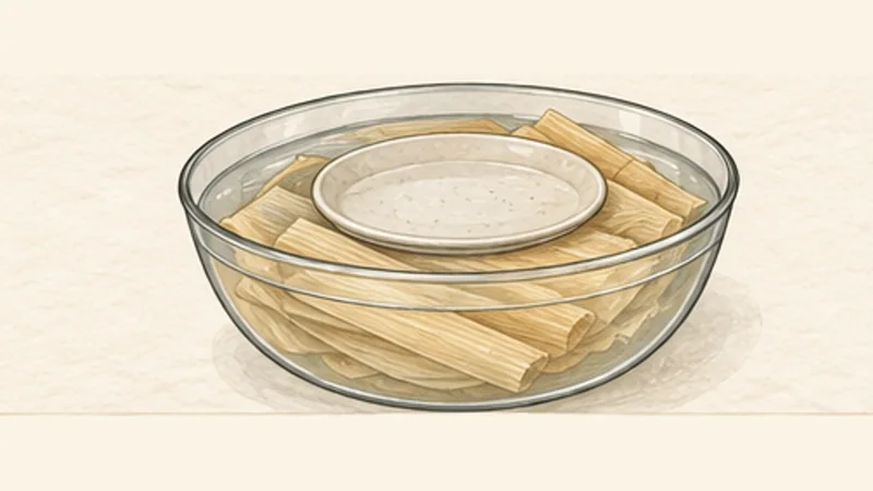 Tamales de Pollo en Salsa Verde, step 1: Soak the corn husks.