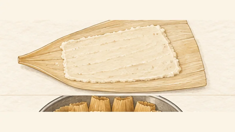 Tamales de Pollo en Salsa Verde, step 11: Spread masa on the husks.