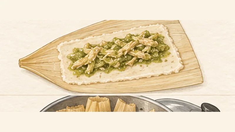Tamales de Pollo en Salsa Verde, step 12: Add the filling.