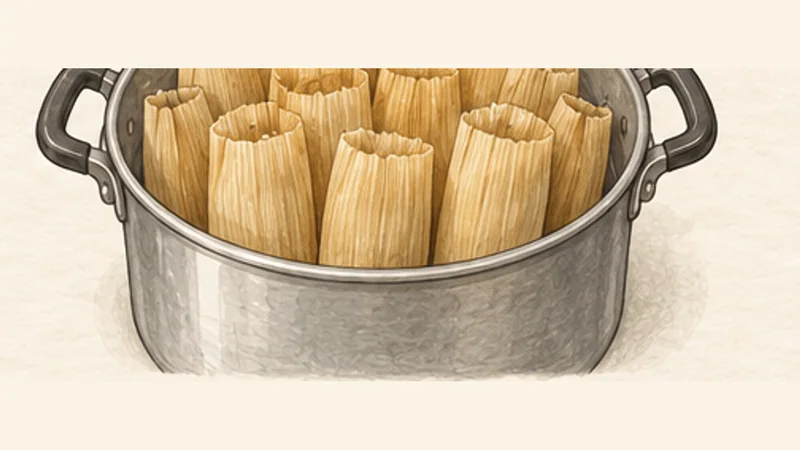 Tamales de Pollo en Salsa Verde, step 14: Pack the steamer upright.