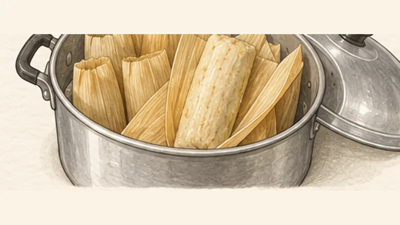 Tamales de Pollo en Salsa Verde, step 15: Steam and rest.