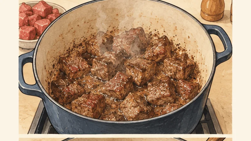 Tanzanian Beef Pilau, step 1: Brown and tenderize the beef.