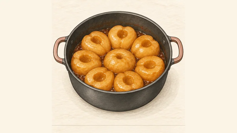Tarte Tatin, step 3: Pack and soften the apples.