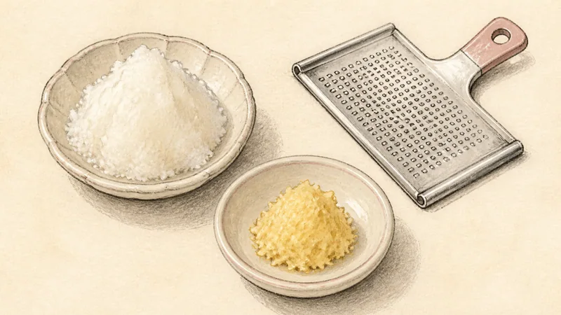 Shrimp and vegetable tempura, step 3: Prepare the grated garnish.