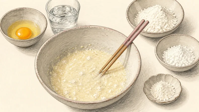Shrimp and vegetable tempura, step 4: Mix the cold batter.