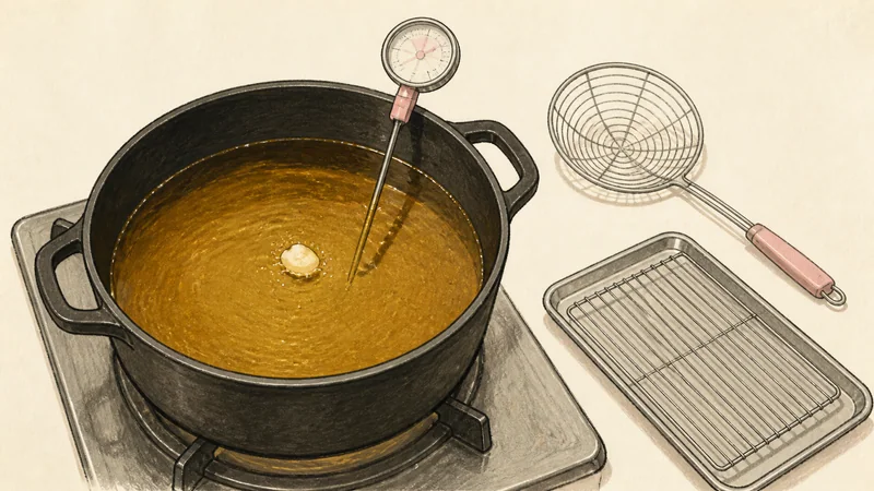 Shrimp and vegetable tempura, step 5: Heat oil to 170°C.
