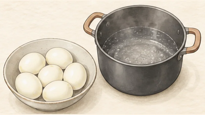 Thịt kho trứng — pork and eggs in coconut water, step 2: Hard-boil the eggs.