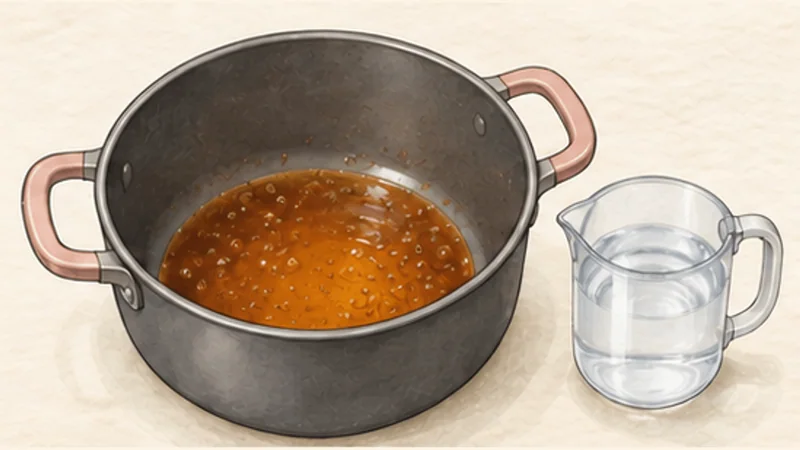 Thịt kho trứng — pork and eggs in coconut water, step 3: Colour the sugar.