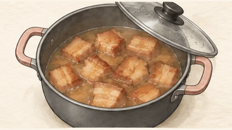 Thịt kho trứng — pork and eggs in coconut water, step 5: Start the long braise.