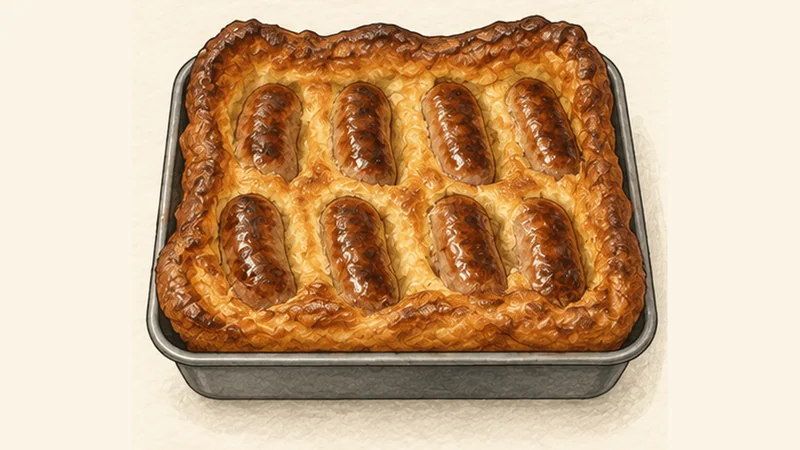 Toad in the Hole, step 4: Pour the batter and bake.