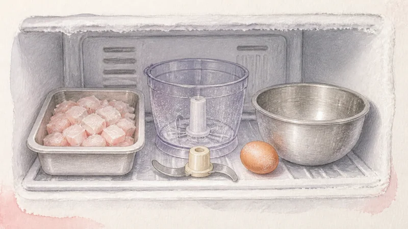 Thai Fish Cakes, step 1: Chill every mixing surface.
