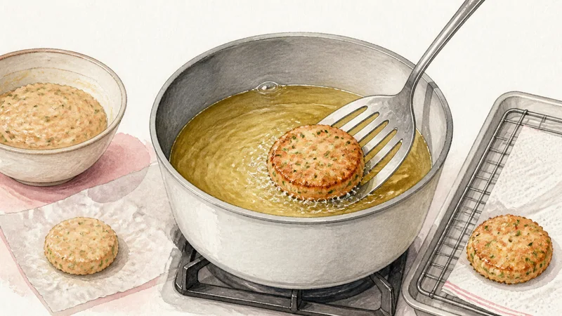 Thai Fish Cakes, step 4: Fry one safety tester.