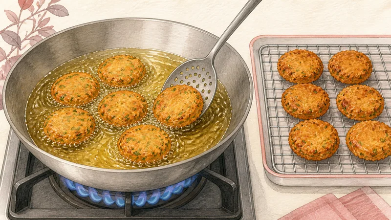 Thai Fish Cakes, step 7: Fry at a stable 170°C.