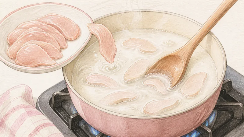 Tom Kha Gai, step 3: Poach the chicken safely.