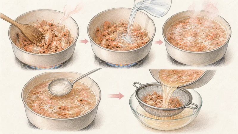 Clear Tom Yum Goong, step 2: Build a clean shrimp stock.