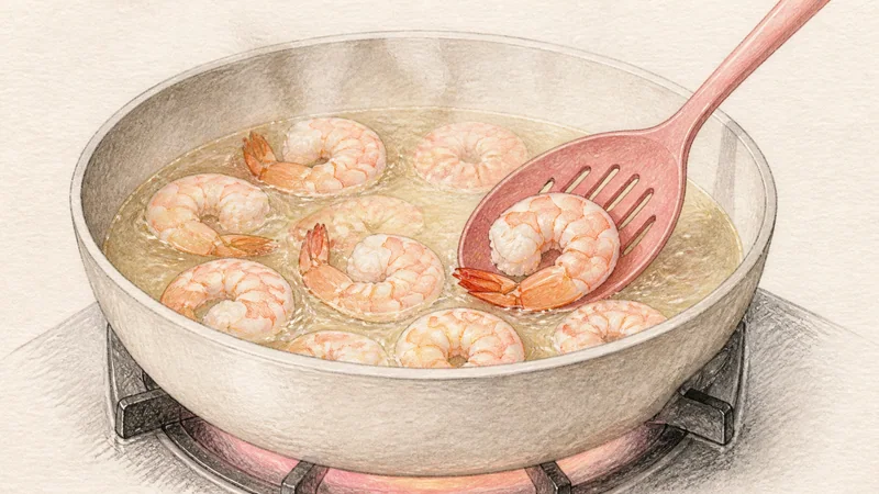 Clear Tom Yum Goong, step 5: Poach shrimp only until opaque.
