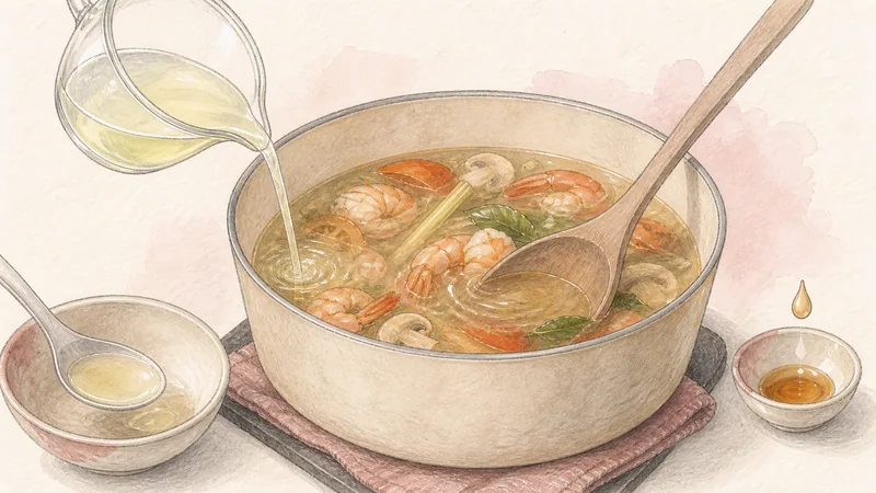 Clear Tom Yum Goong, step 6: Season off the heat.