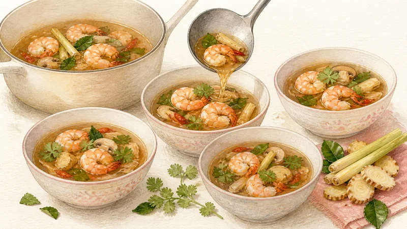 Clear Tom Yum Goong, step 7: Serve without eating the stalks.