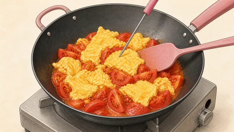Tomato and egg stir-fry, step 8: Warm the eggs through.