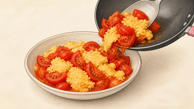 Tomato and egg stir-fry, step 9: Serve immediately.