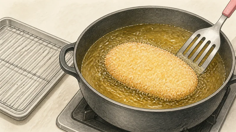 Tonkatsu, step 6: Fry in small batches.