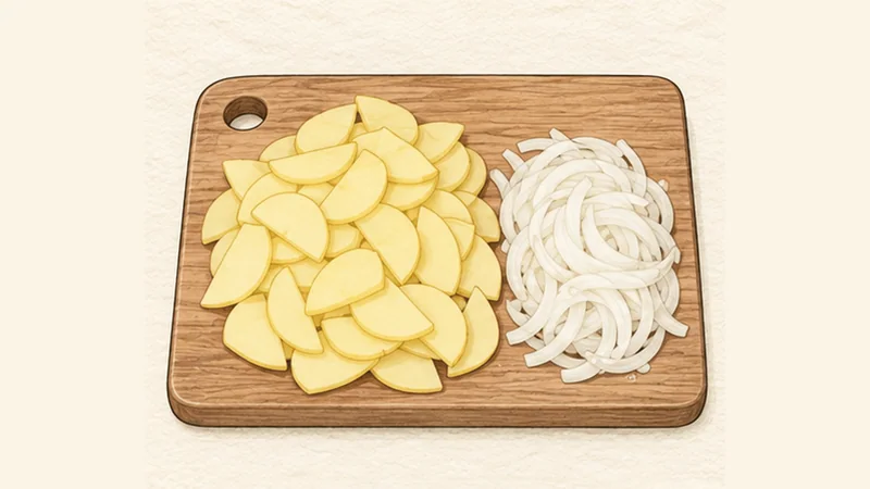 Tortilla Española, step 1: Slice the potatoes.