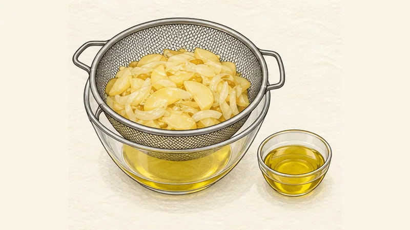 Tortilla Española, step 3: Drain and rest the potato mixture.