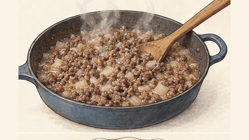 Québec Tourtière, step 1: Cook the meat filling.