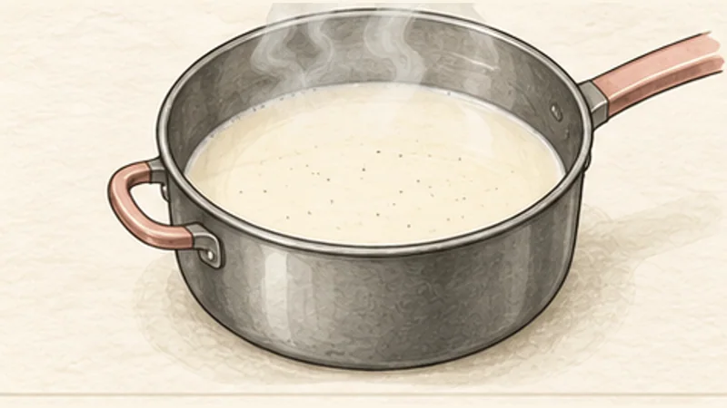 Traditional Trifle, step 4: Heat the milk and vanilla.