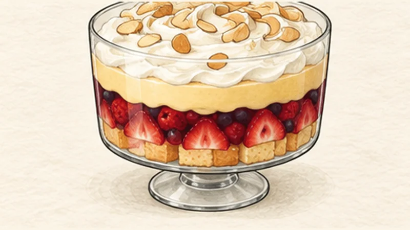 Traditional Trifle, step 10: Finish and chill the assembled trifle.