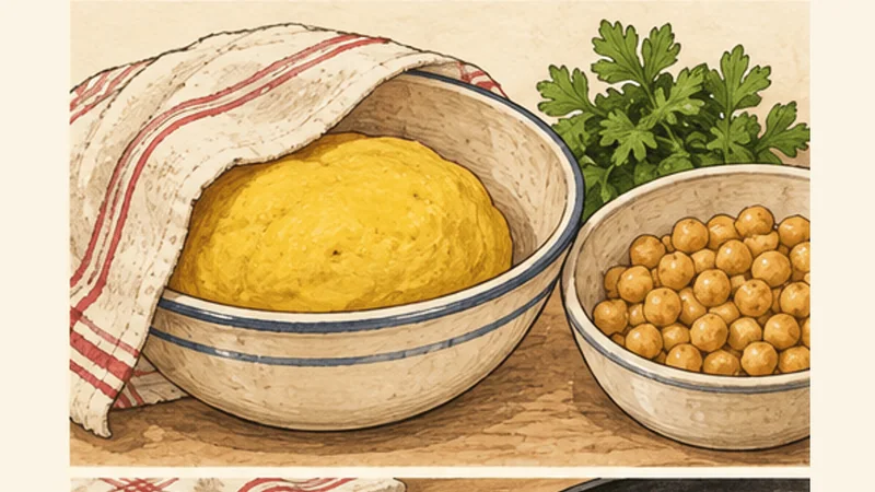 Trinidad Doubles, step 1: Mix and rest the bara dough.