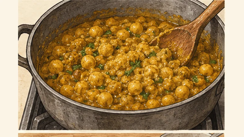 Trinidad Doubles, step 3: Finish the chickpea curry.