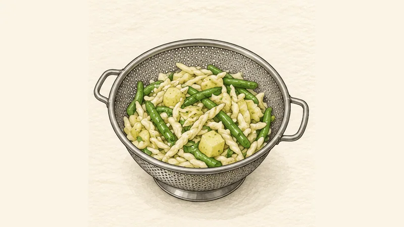Trofie al Pesto Genovese, step 3: Add beans and trofie.