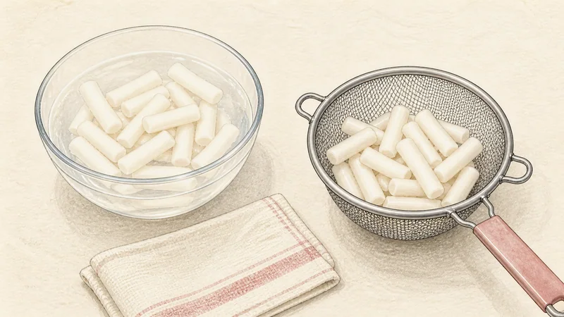 Tteokbokki, step 1: Soften only hard rice cakes.
