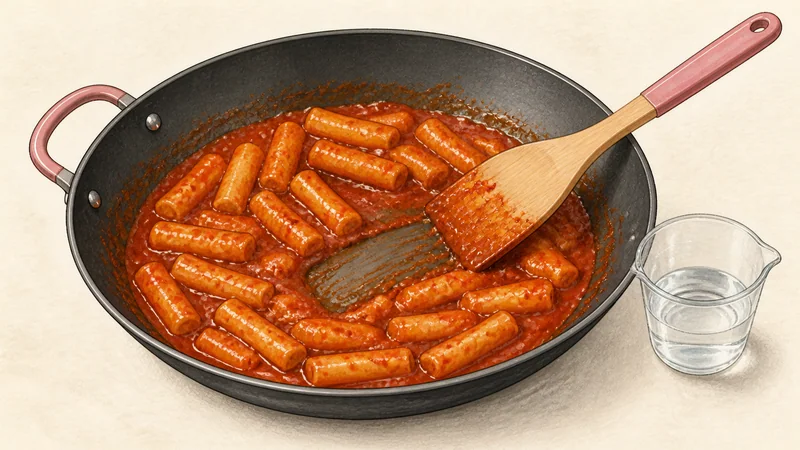 Tteokbokki, step 5: Reduce to a glossy coating.