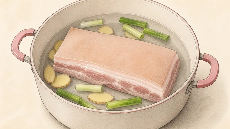 Twice-cooked pork, step 1: Prepare the pot.