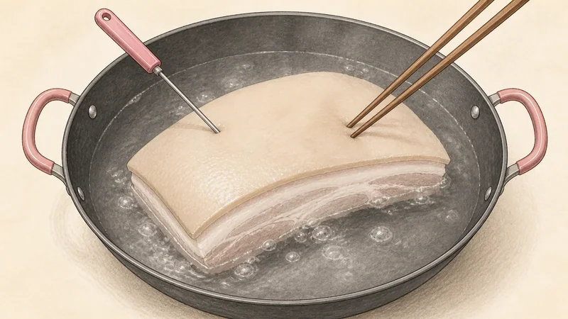 Twice-cooked pork, step 2: Simmer until tender.