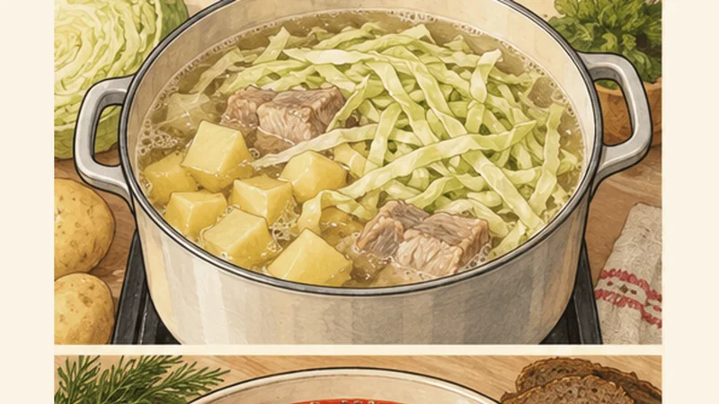 Ukrainian Borshch with Pork, step 4: Cook the potatoes and cabbage.