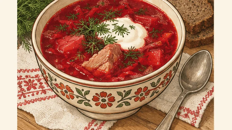 Ukrainian Borshch with Pork, step 7: Garnish and serve.