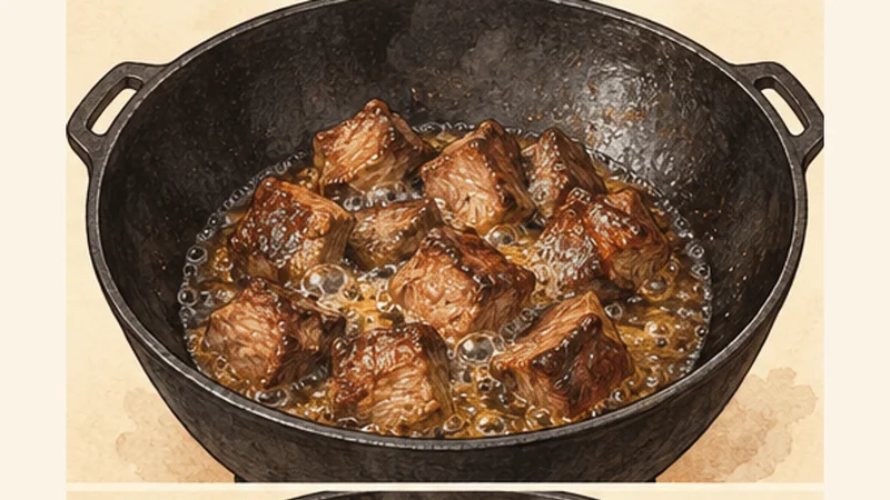 Uzbek Plov (Palov), step 2: Brown the lamb.