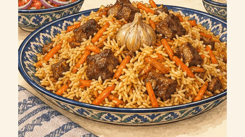 Uzbek Plov (Palov), step 7: Rest and serve communally.