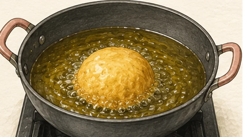 Mumbai Vada Pav, step 6: Fry in small batches.