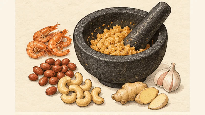 Vatapá, step 2: Make the shrimp and nut paste.
