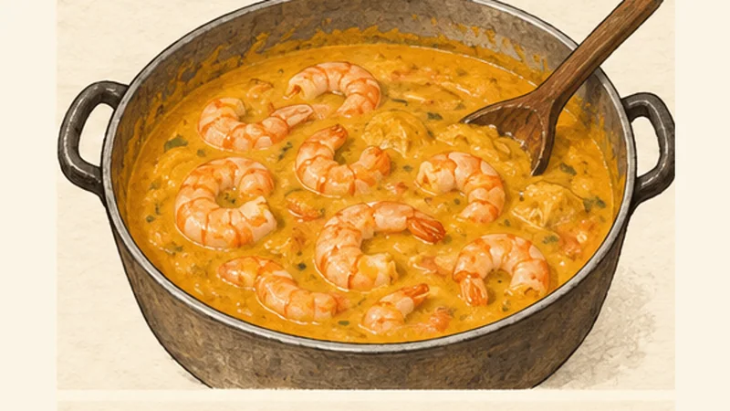 Vatapá, step 6: Add the fresh shrimp.