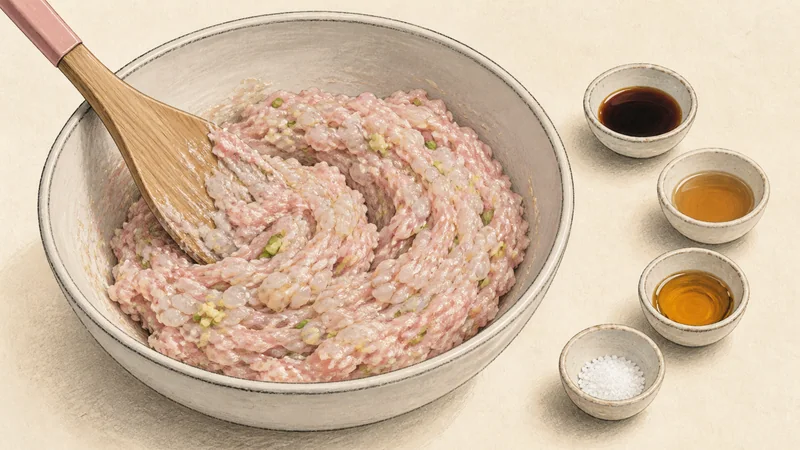 Pork-and-shrimp wonton soup, step 1: Make the pork-and-shrimp filling.