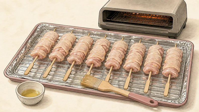 Shio chicken yakitori, step 5: Oil the grill rack.
