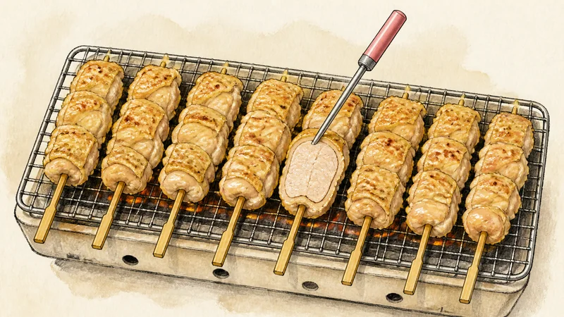 Shio chicken yakitori, step 7: Finish to 74°C.