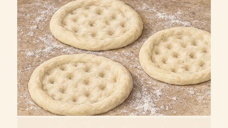 Lebanese Za’atar Manakish, step 6: Press and dimple the dough.