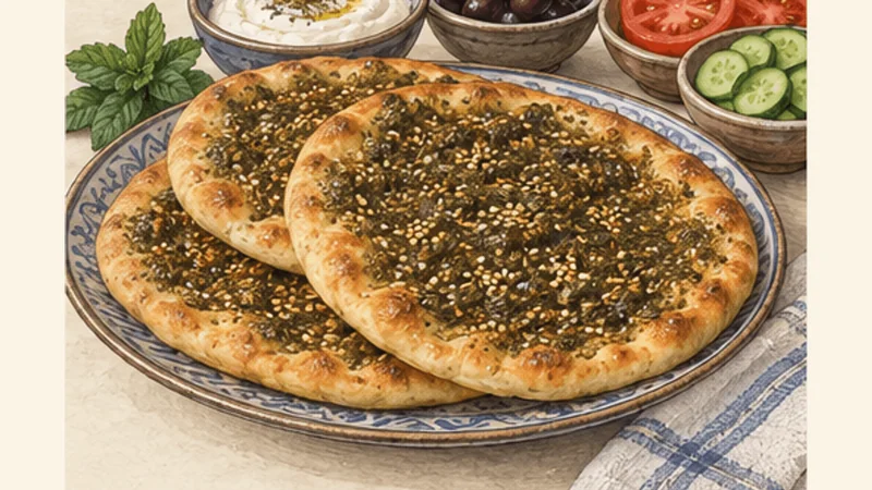 Lebanese Za’atar Manakish, step 8: Serve warm with fresh vegetables.