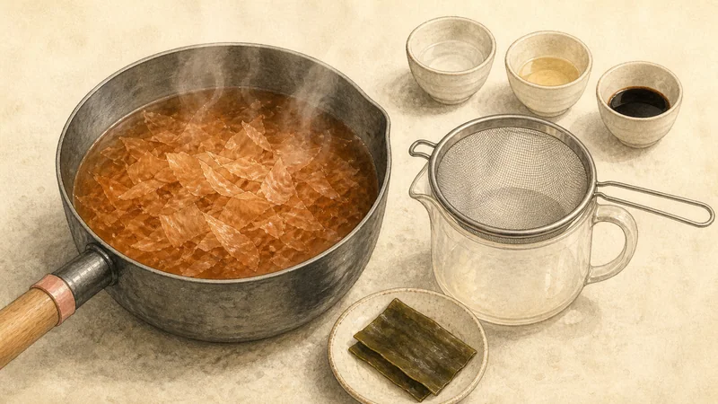 Cold zaru soba with mentsuyu, step 1: Make and chill the mentsuyu.